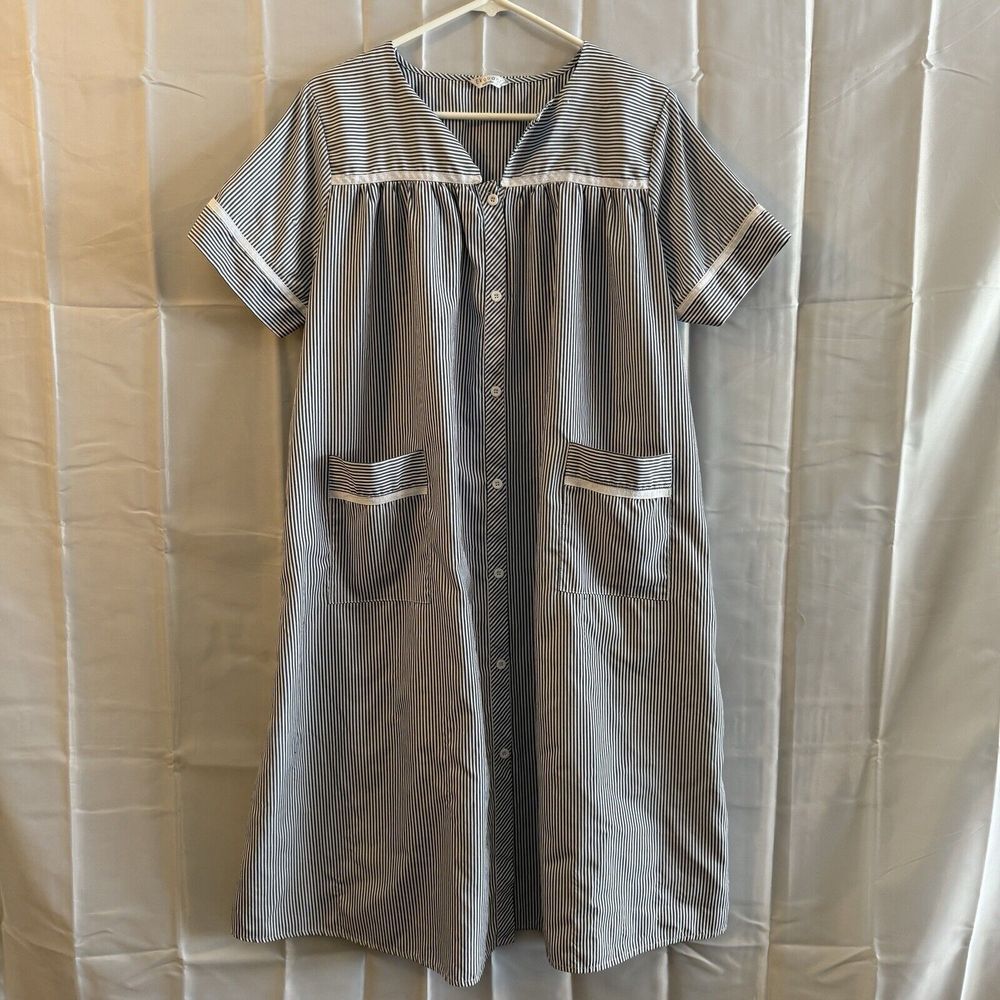 Ekouaer Womens M Nightgown Blue White Pinstripes Grandma Modest Pajamas Mumu